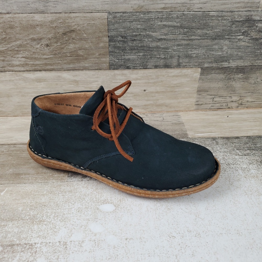 Born Nuala II Womens Flat Shoes Sz 6 Navy Sailor Blue Suede Lace Up Almond Toe
